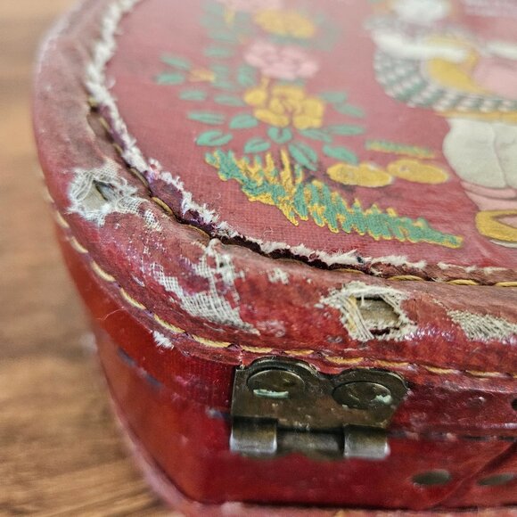 Vintage 30s 40s Childs Girls Leather Suitcase Bag Case Mary Quite Contrary Rhyme - Picture 5 of 9